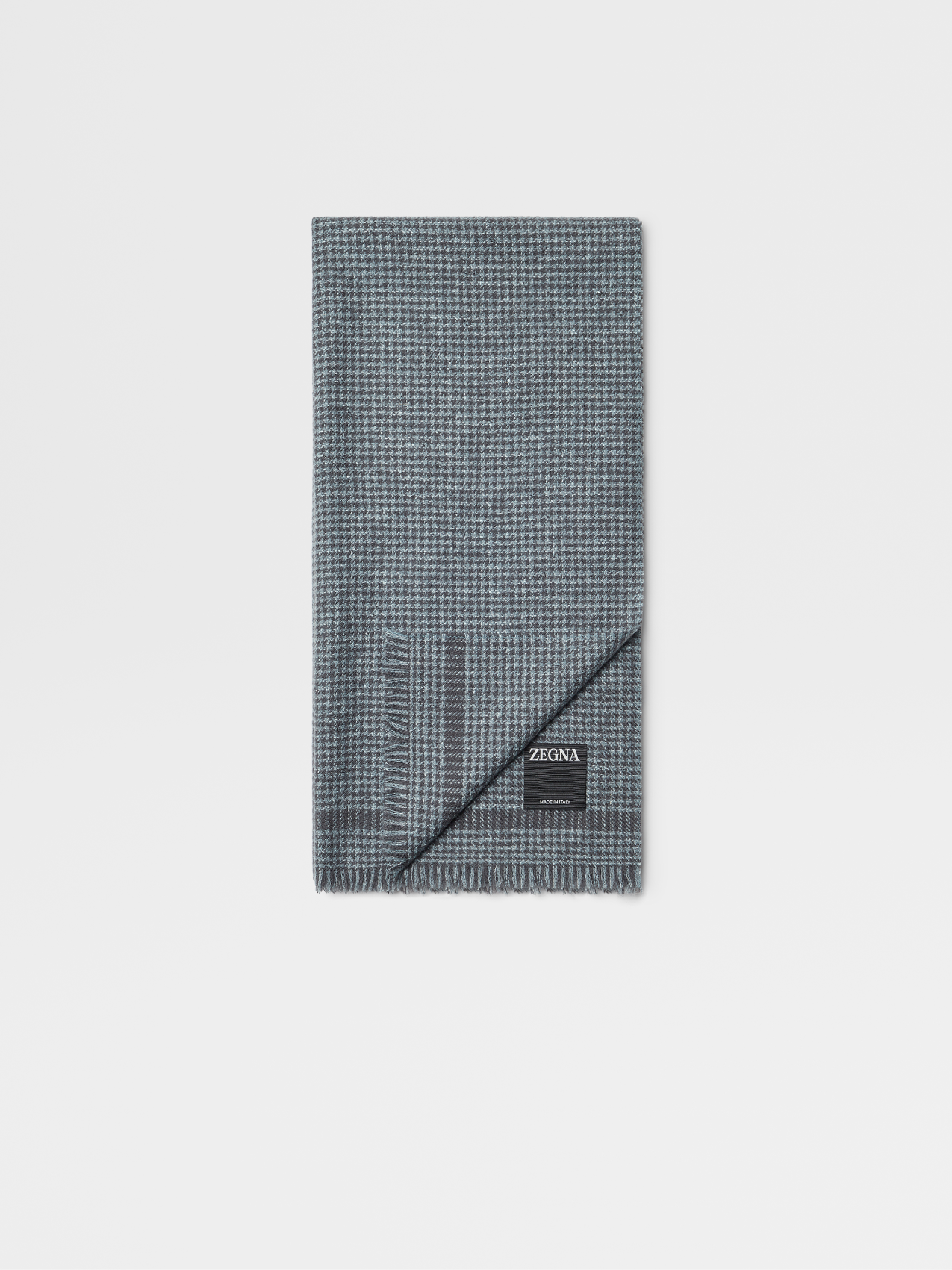 Light Blue Houndstooth Wool and Silk Scarf